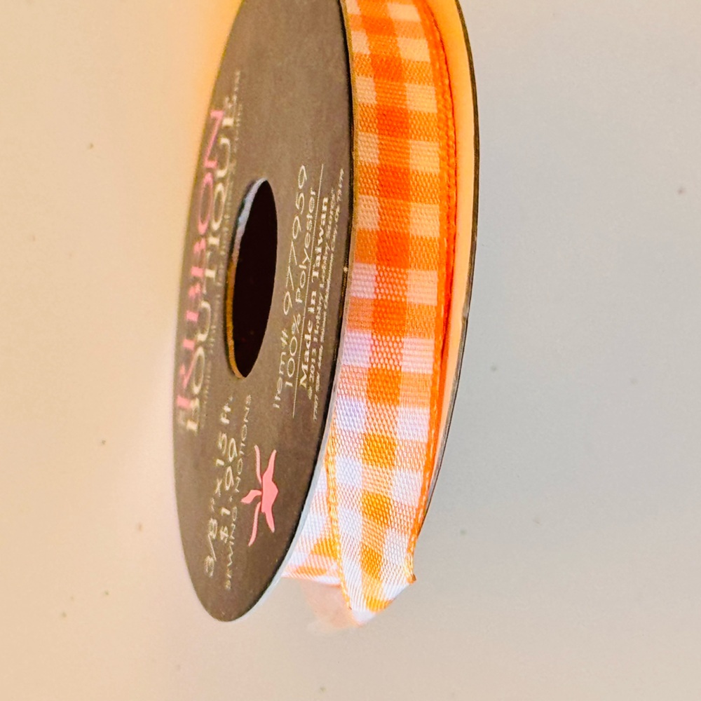 3/8” Orange & White Gingham Plaid Ribbon Spool